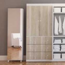 Mueble Multiuso CORSA con ruedas estantes y espejo blanco