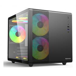 Gabinete gamer cubo solarmax CM-B300 lateral de vidrio 3 coolers 120mm rgb