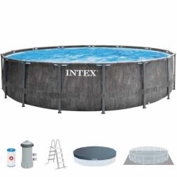 Pileta Estructural INTEX Greywood Premium 457 x 122 Cm + Bomba 25336/5 + Red de 