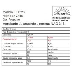 Calefon bram-metal 13 lts s/llama pil c/enc a pila Gas Envasado