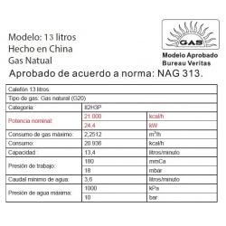 Calefon bram-metal 13 lts s/llama pil c/enc a pila Gas Natural