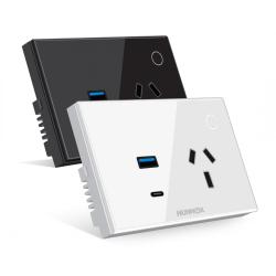 Tomacorriente+usb a+usb c hunnox smart tactil blanco
