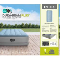 Colchón Inflable Intex Dura-Beam Mid-Rise 1 1/2 Plaza con Inflador USB