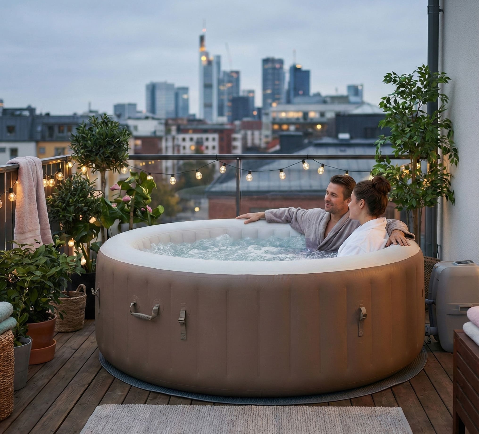 Spa inflable en balcón de departamento