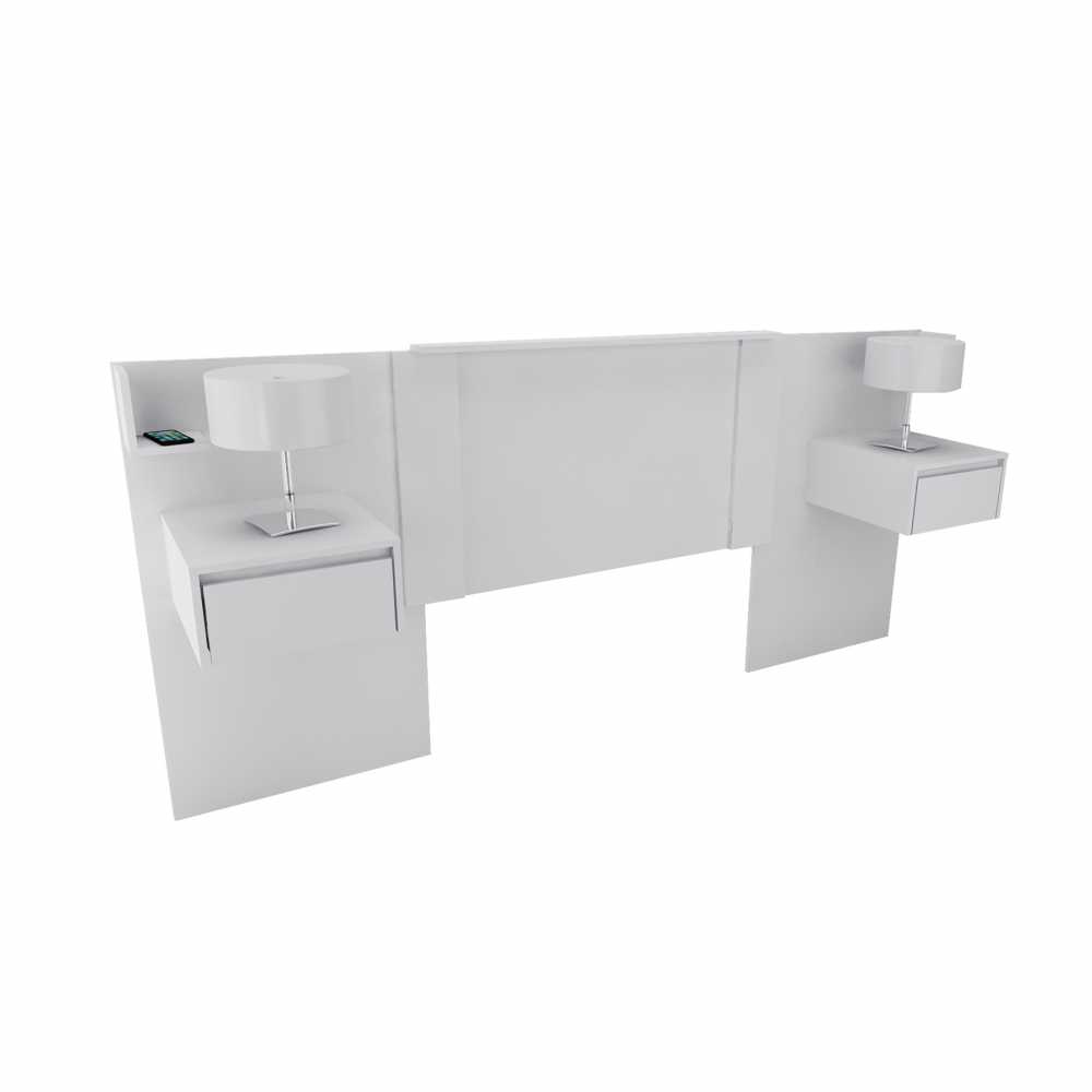 Respaldo con 2 Mesas Flotantes CORSA 150-200 cm Blanco