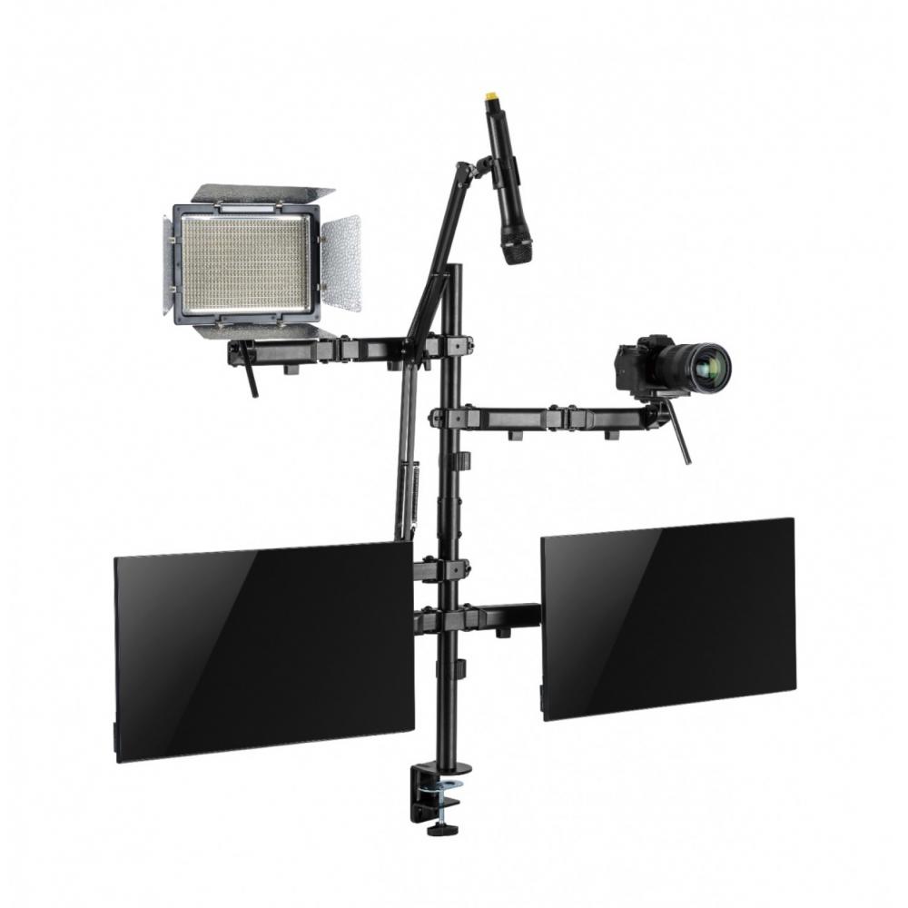 Soporte De Escritorio Intelaid Set-Up 2 Monit + Camara + Micro + Luz IT-SDM