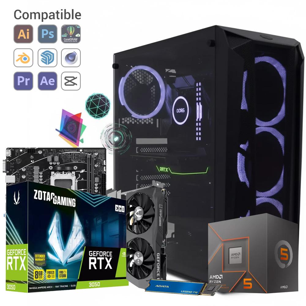 Pc Necxus Design RYZEN 7 16GB DDR5 512GB M.2 PCIe RTX3050 6GB GDDR6
