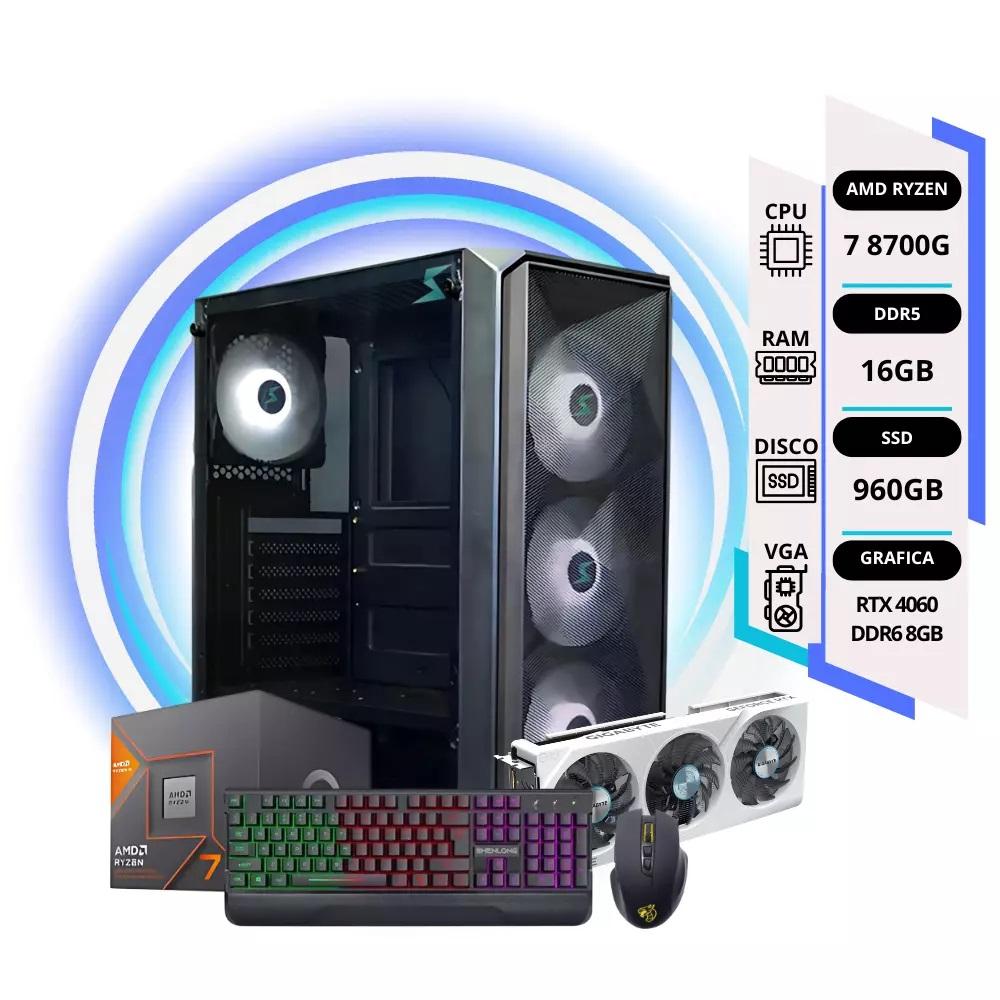 Pc Gamer ULTRA Ryzen 7 8700G + 16GB + 960GB SSD + RTX 4060 8GB + TEC y MOUSE RGB
