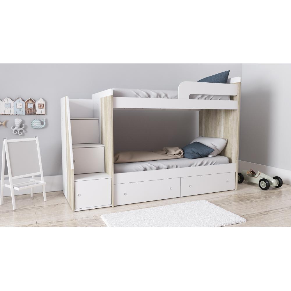Cama Cucheta con Escalera Lateral y 2 Cajones 1 1/2 Plaza