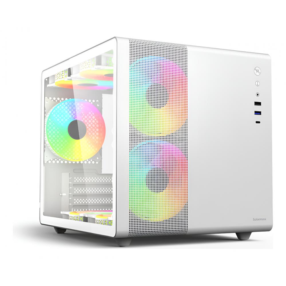 Gabinete gamer cubo solarmax cm-w300 lateral de vidrio 3 coolers 120mm rgb