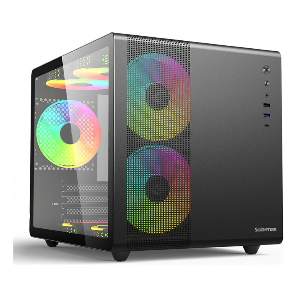 Gabinete gamer cubo solarmax CM-B300 lateral de vidrio 3 coolers 120mm rgb
