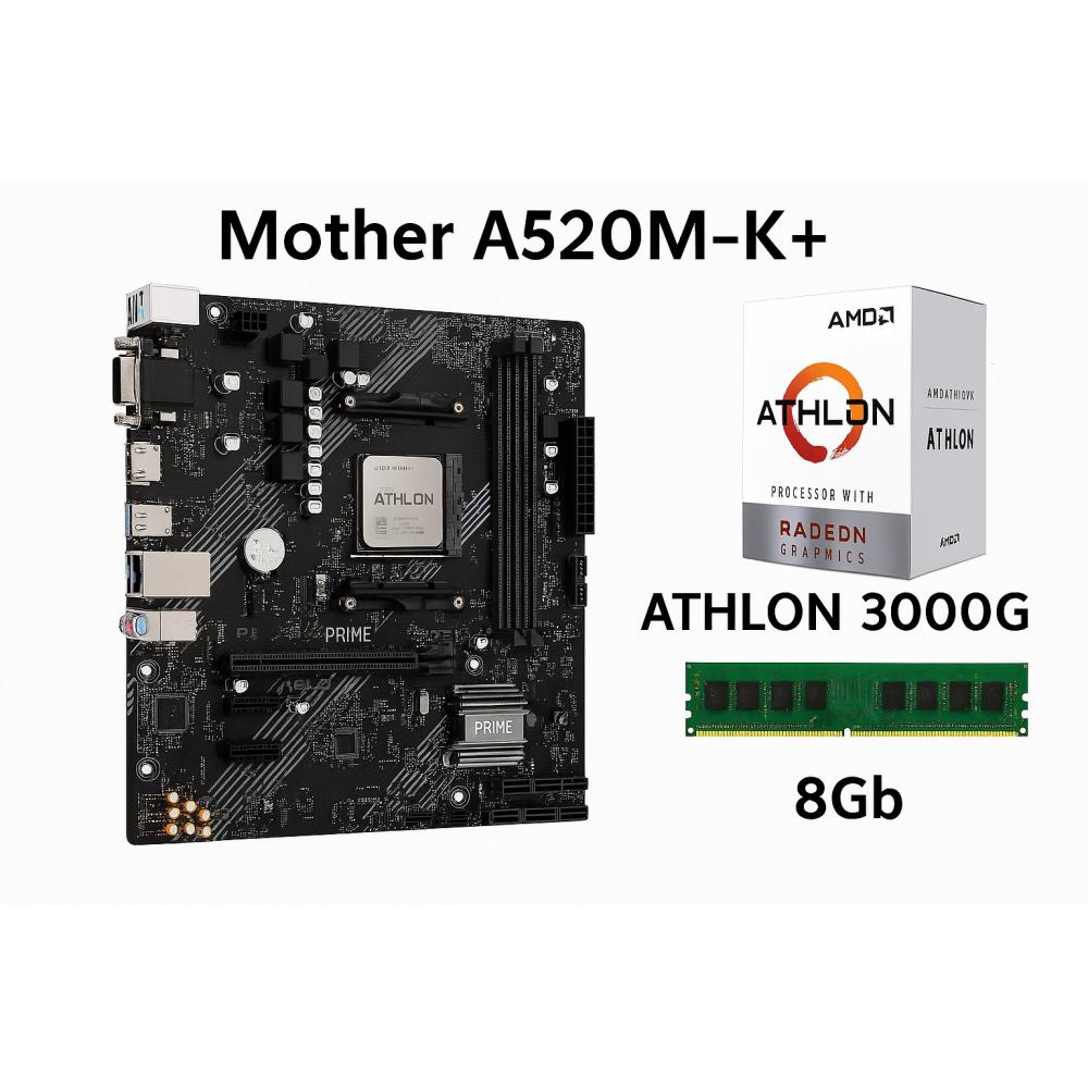 Combo Actualizacion PC: Mother A520M-k + Athlon 3000G + 8Gb