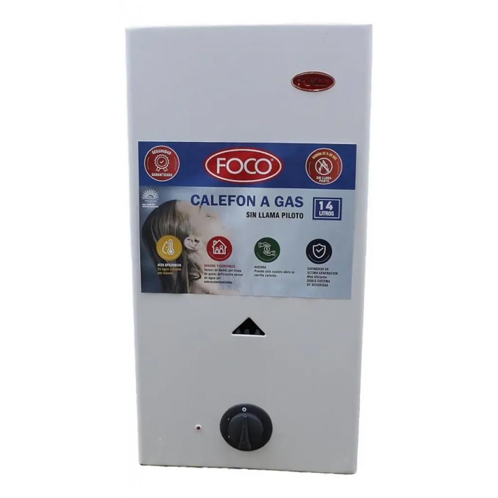 Calefon foco/ 14 lts s/llama pil c/enc a pila Gas Natural