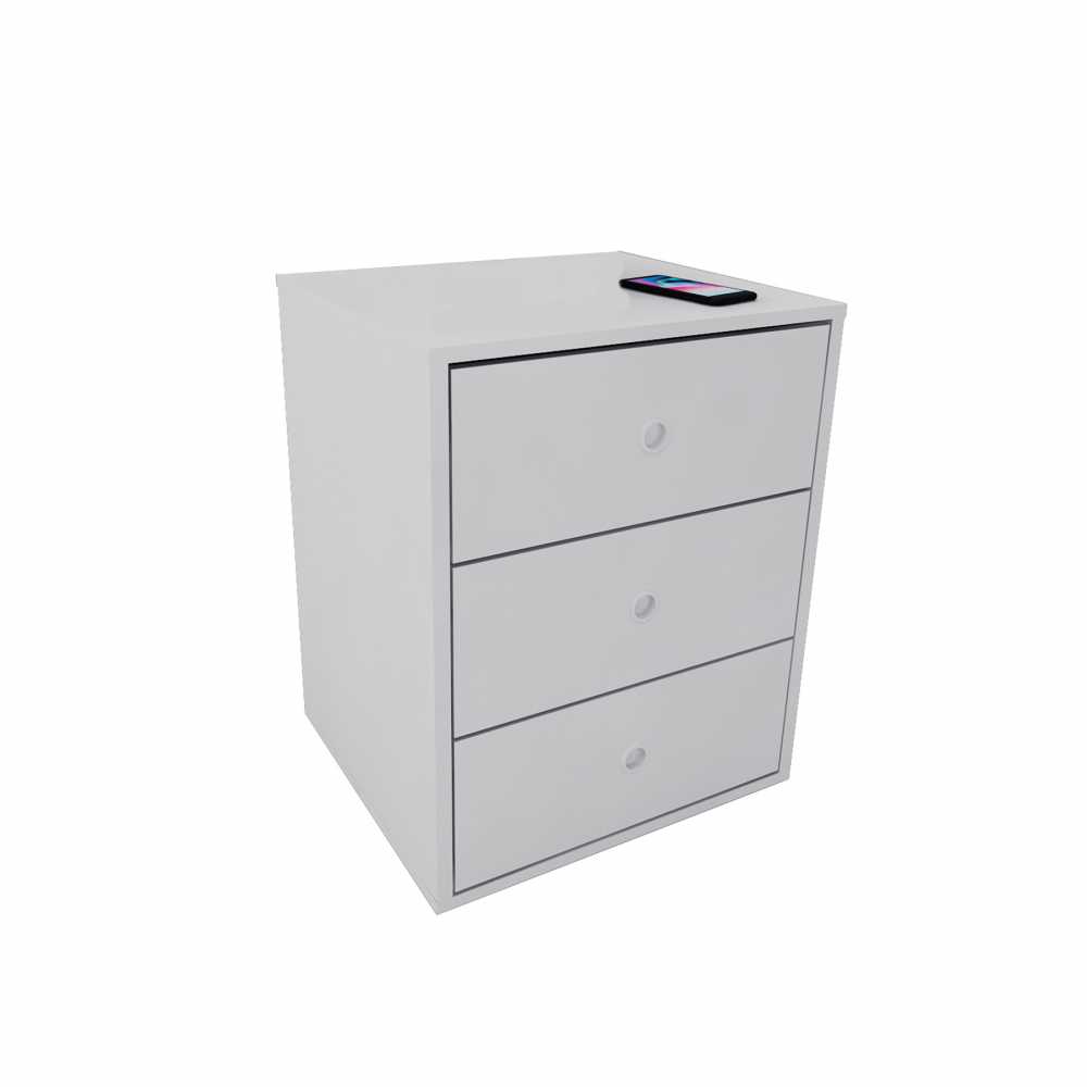 Mesa de Luz 3 Cajones CORSA Guias Telescopicas Blanco