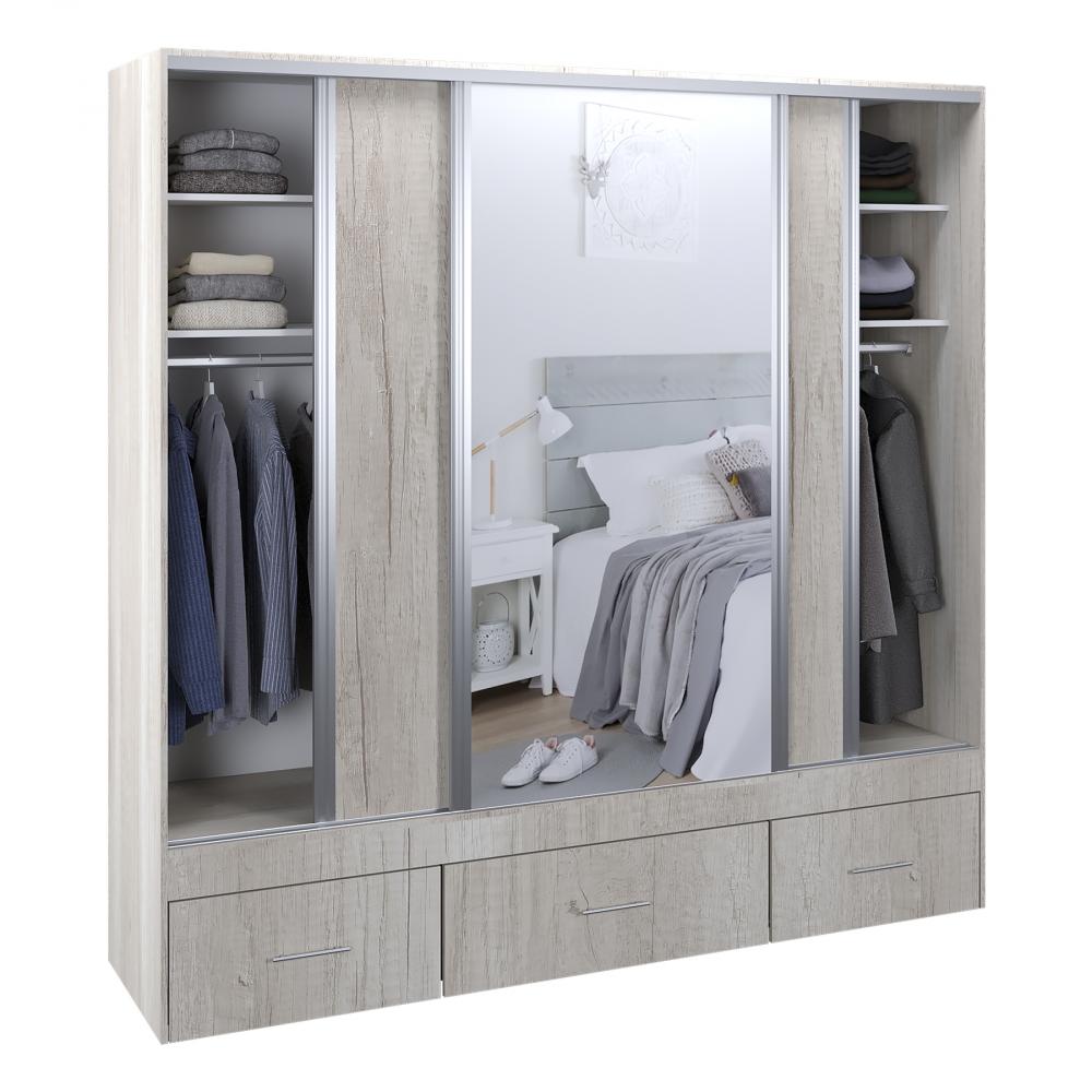 VESTIDOR 3 PUERTAS 1 PUERTA CON ESPEJO INTERIOR 3 CAJONES