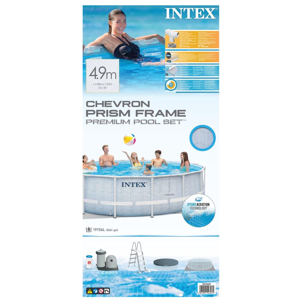 Pileta Estructural Redonda Intex Prism Frame Chevron 488x122 cm con Bomba