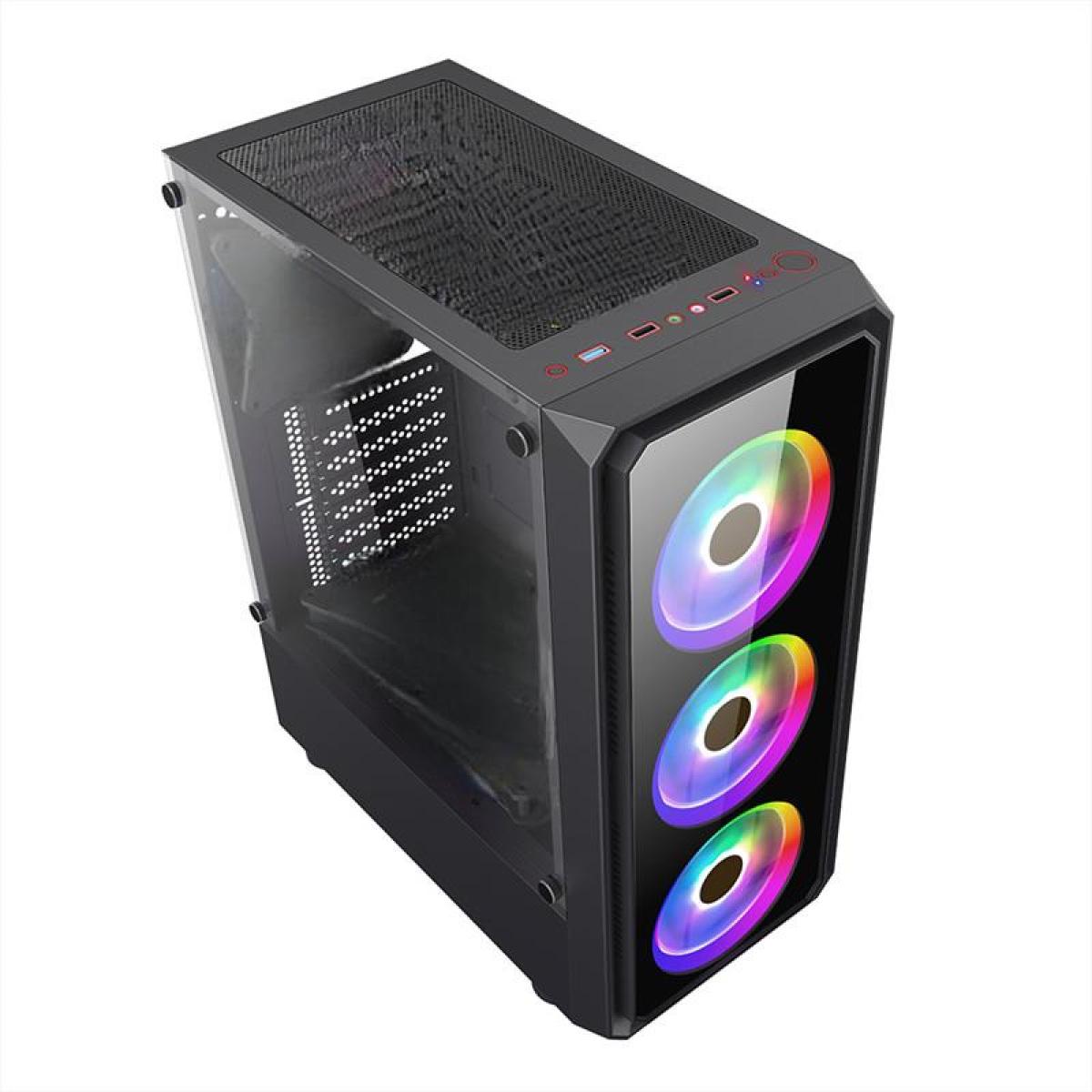 Gabinete Gamer JALATEC JT-LX76 ATX con Fuente 500W y 3 Fans ARGB