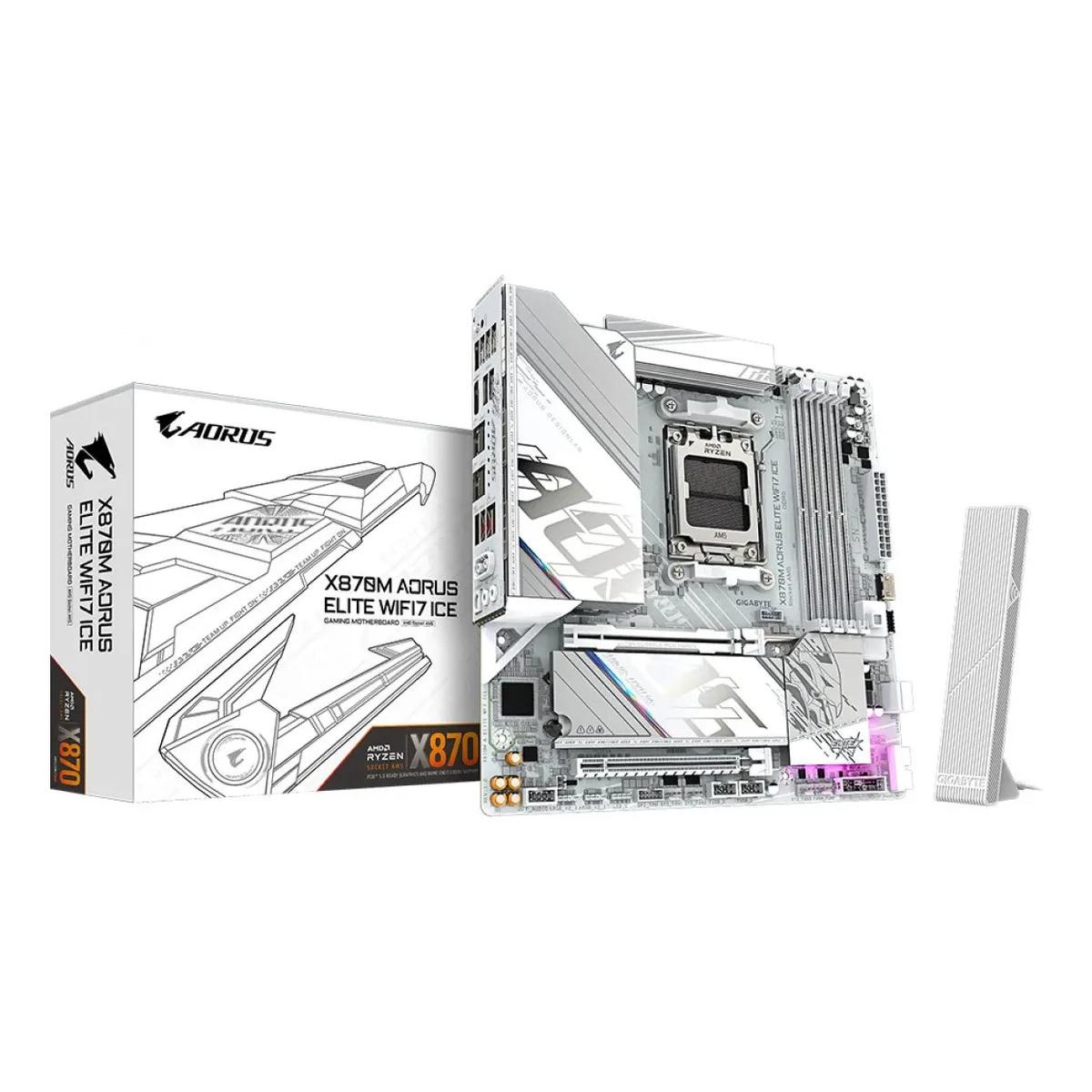 Placa Madre Gigabyte X870M Aorus Elite Wifi7 AM5 DDR5 mATX Blanca