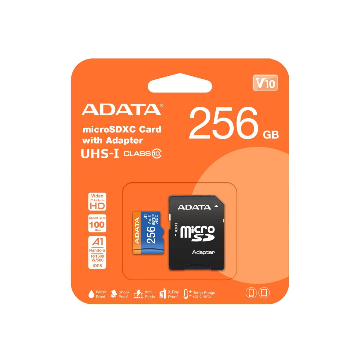 Memoria Micro SD ADATA 256GB Clase 10 UHS-I V10 con Adaptador