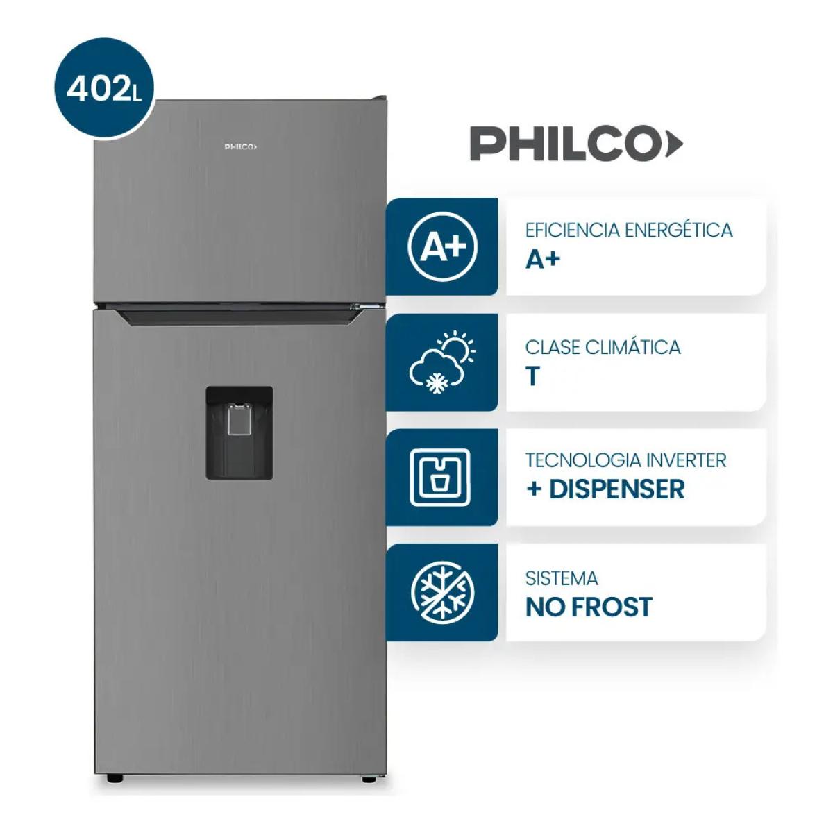 Heladera Philco Top Mount Inverter No Frost 402L Acero Inoxidable