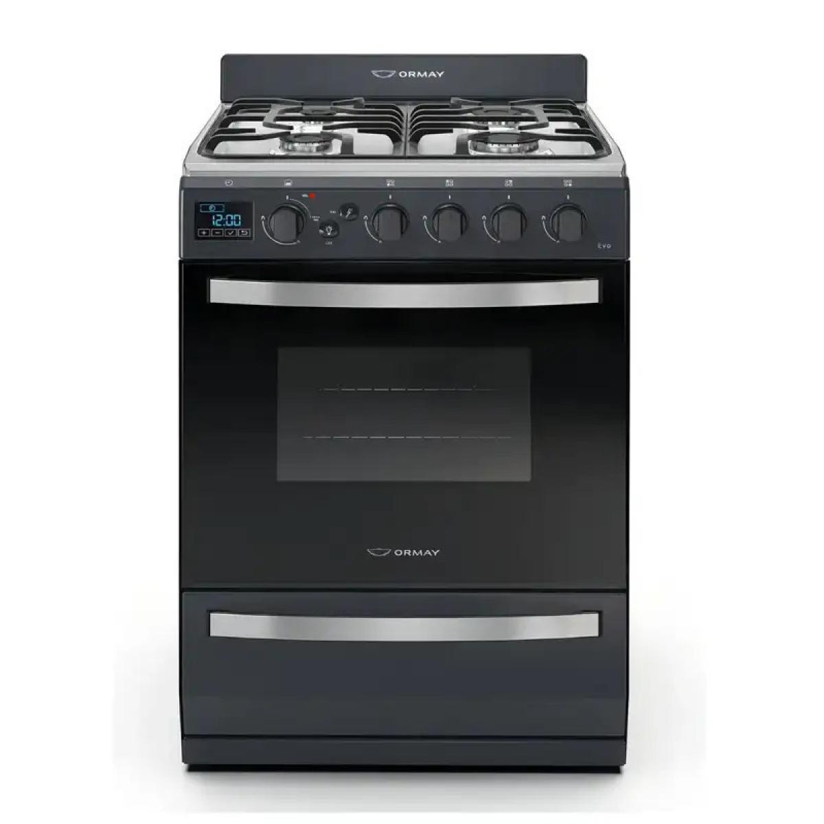 Cocina multigas 58cm Negra Evo Ormay c/grill eléctrico